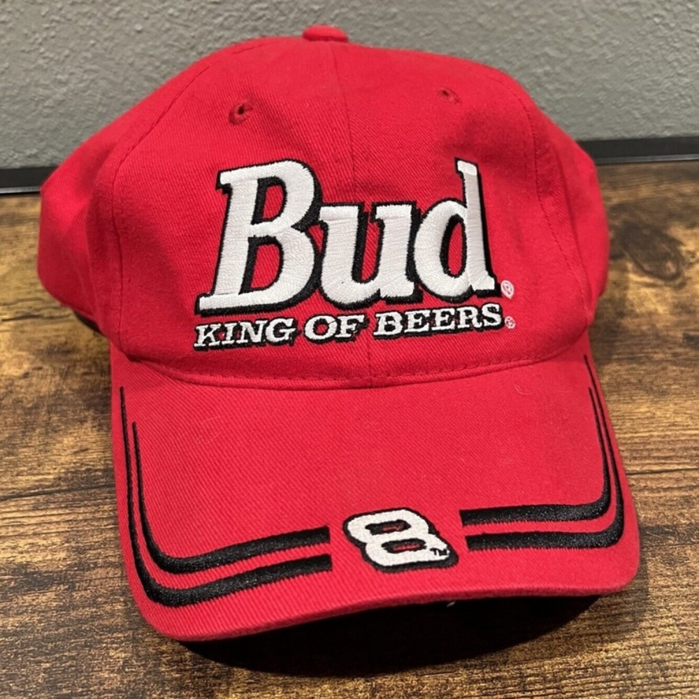 Dale Earnhardt Jr. 8 Nascar Hat Red Bud King of Beers Buckle Strap Chase